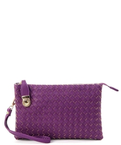 Fashion Faux Woven Leather Messenger Bag with Buckle WU112 PURPLE